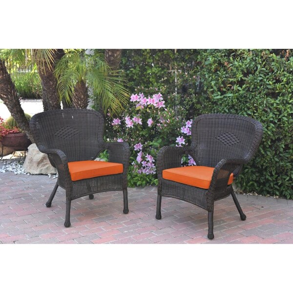 Jeco W00215-C-2-FS016 Windsor Espresso Resin Wicker Chair with Orange Cushion, 2PK W00215-C_2-FS016 - main